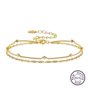 Elegant Japanese Style 925 Sterling Silver 18K Gold P Women’s Bracelet Anklet
